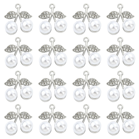 10Pcs Alloy Rhinestone Pendants, with ABS Plastic Pearl, UV Plated, Cherry