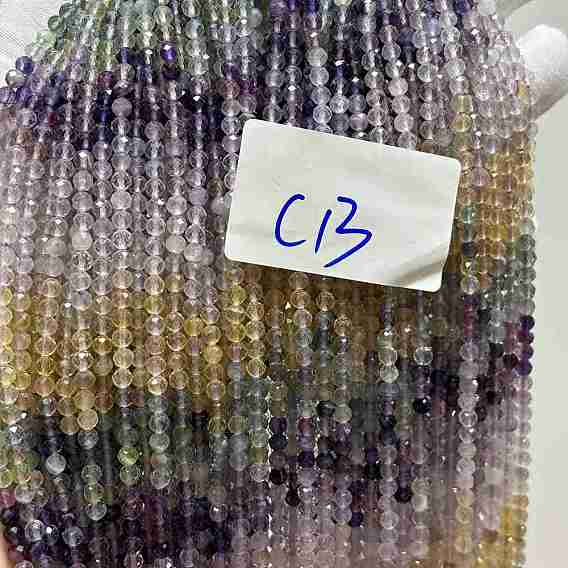 Natural Fluorite Beads Strands, Faceted, Round