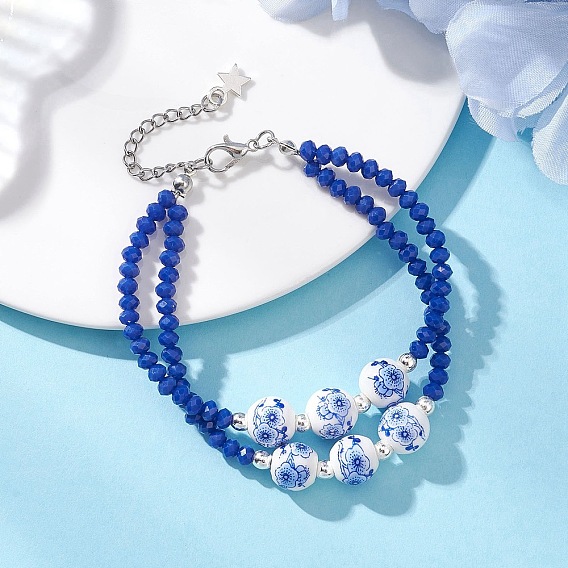 Многорядные браслеты из стекла и фарфора с цветочным принтом ручной работы, вышитый бисером браслеты для женщин, круглые