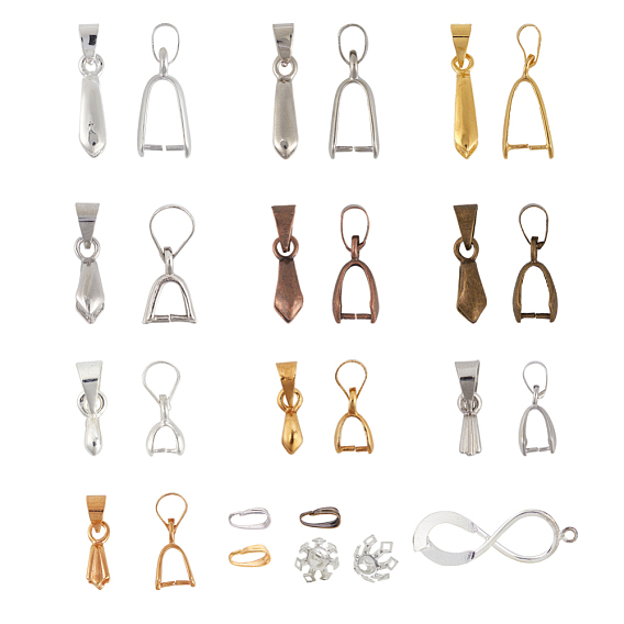 Iron Snap On Bails Sets, with Brass Ice Pick Pinch Bails & Pendant Bails