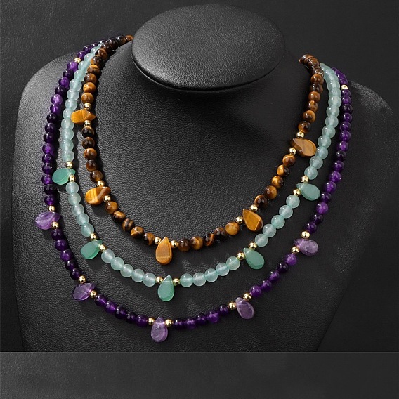 Регулируемое ожерелье из круглых и каплевидных камней диаметром 4 мм, элегантное повседневное украшение для женщин, подарок., золотые