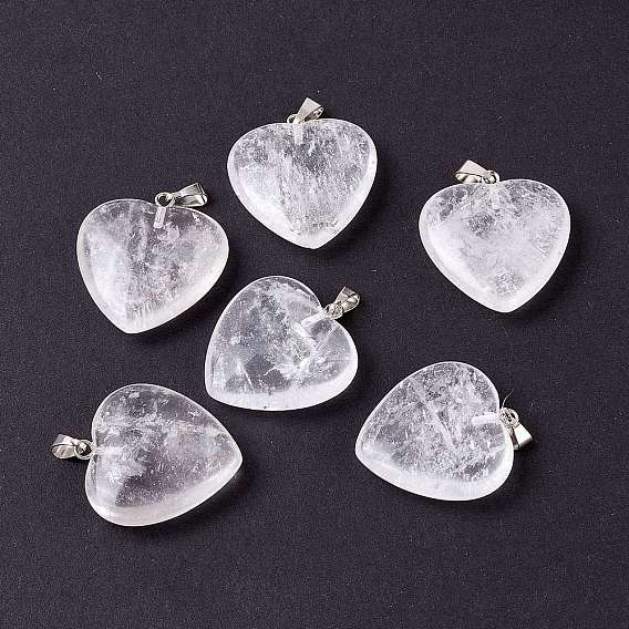 Natural Gemstone Pendants, Heart, with Platinum Tone Brass Findings, Heart