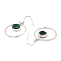 Natural Mixed Stone Flat Round Dangle Earrings, Real Platinum Plated Rhodium Plated 925 Sterling Silver Earrings