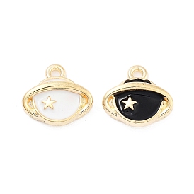 Light Gold Plated Alloy Enamel Charms, Cadmium Free & Lead Free, Planet Charm