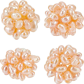 BENECREAT 4Pcs Round Handmad Natural Pearl Woven Beads