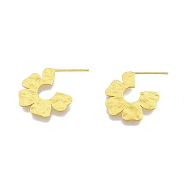 Rack Plating Brass Flower Stud Earrings, Half Hoop Earrings for Women, Nickel Free