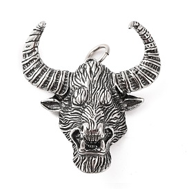 316 Surgical Stainless Steel Big Pendants, with Jump Ring, Bull Head Charm