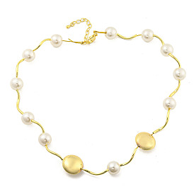Brass Beaded Necklaces, ABS Imitation Pearl Beads Necklaces, Cadmium Free & Lead Free, Long-Lasting Plated, Round