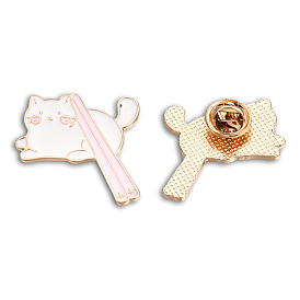Cat Shape Enamel Pin, Light Gold Plated Alloy Cartoon Badge for Backpack Clothes, Nickel Free & Lead Free