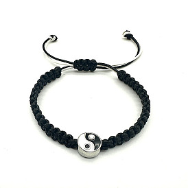 Adjustable Alloy Enamel Yin-yang Braided Bead Bracelet with Nylon Cords