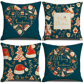 Blue Linen Christmas Pillow Cover Party Decorative Cushion Merry Christmas.