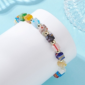 Браслеты ручной работы из стекла миллефиори и немагнитных синтетических гематитовых бусин для женщин., кубические