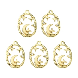 Rack Plating Alloy Pendants, with Crystal Rhinestone, Oval with Moon & Star Charms, Cadmium Free & Nickel Free & Lead Free