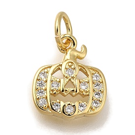 Rack Plating Brass Micro Pave Cubic Zirconia Charms, Cadmium Free & Lead Free, Long-Lasting Plated, Pumpkin