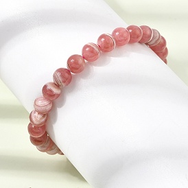 Natural Argentina Rhodonite Round Beaded Stretch Bracelets