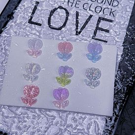 Светящиеся кабошоны из прозрачной смолы, цветок, с блеском порошок, светится в темноте, граненые