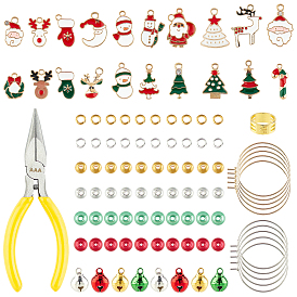 DIY Wine Glass Charm Making Kits for Christmas, Including Stainless Steel & Brass Hoop Earrings, Brass Bell Charms Pendants, Glass Pearl Beads & Alloy Enamel Pendants
