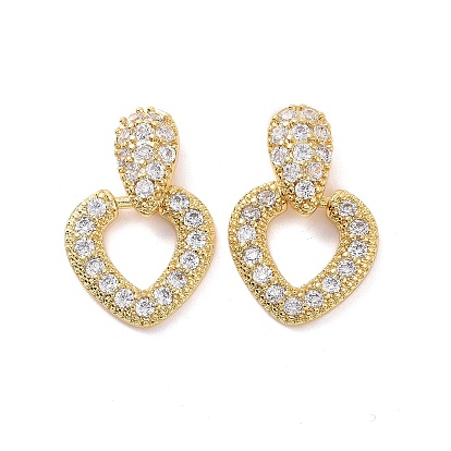 Boucles d'oreilles pendantes en forme de cœur avec zircone cubique transparente, bijoux en laiton pour la saint valentin
