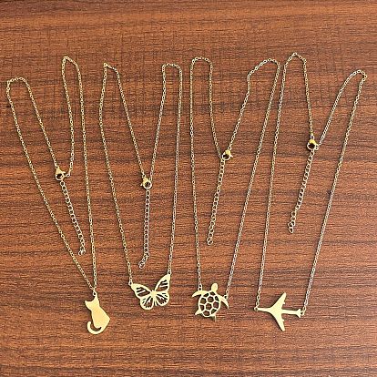 201 подвесные из нержавеющей стали ожерелья, нержавеющая сталь цвет / золотой