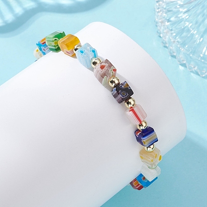 Браслеты ручной работы из стекла миллефиори и немагнитных синтетических гематитовых бусин для женщин., кубические