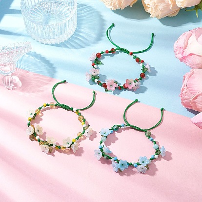 Цветочные плетеные браслеты из натуральных и синтетических драгоценных камней для женщин, с акриловыми колпачками для бусин