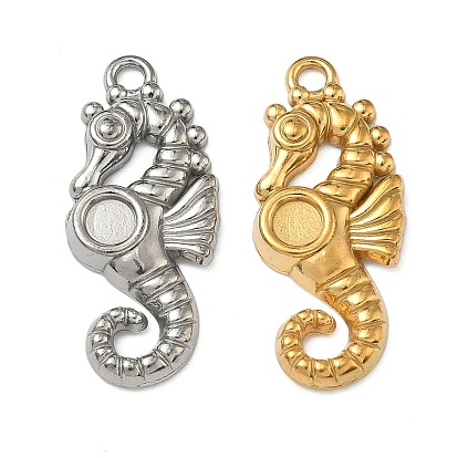 304 Настройки кабошон из нержавеющей стали кулон, ионное покрытие (ip), морской конек