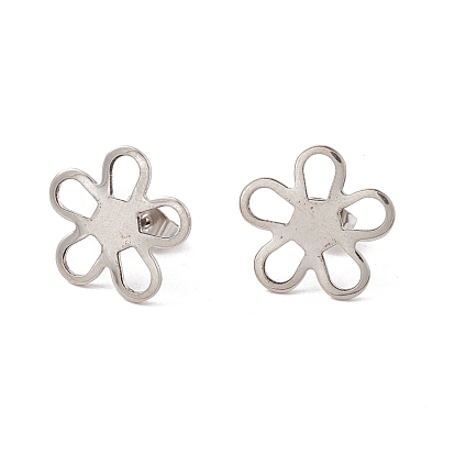 201 Stainless Steel Stud Earring Findings, with Ear Nuts and 304 Stainless Steel Pins, Flower