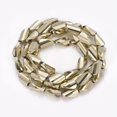 Electroplate Glass Beads Strands, Full Plated, Faceted, Twisted Teardrop