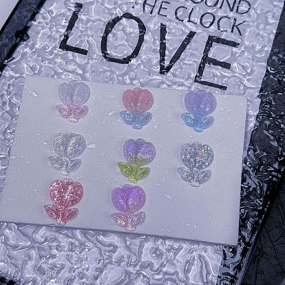 Светящиеся кабошоны из прозрачной смолы, цветок, с блеском порошок, светится в темноте, граненые