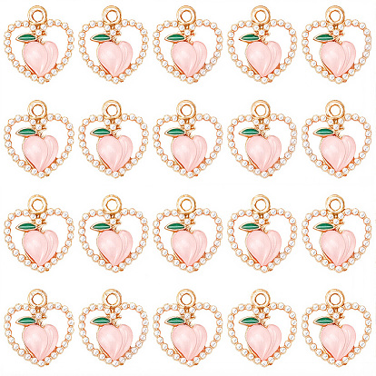 30 подвески из сплава шт., сердце с персиком, с пластиковым жемчугом и смолой