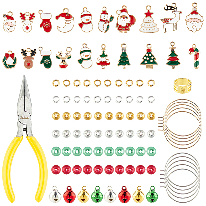 DIY Wine Glass Charm Making Kits for Christmas, Including Stainless Steel & Brass Hoop Earrings, Brass Bell Charms Pendants, Glass Pearl Beads & Alloy Enamel Pendants