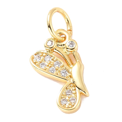Brass Micro Pave Clear Cubic Zirconia Pendants, with Jump Ring, Long-Lasting Plated, Cadmium Free & Lead Free, Butterfly
