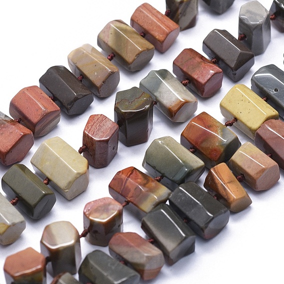 Natural Polychrome Agate Beads Strands, Hexagonal Prism