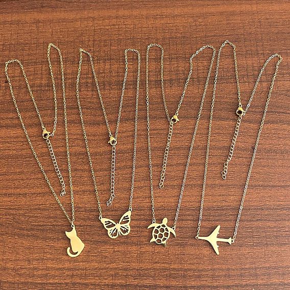 201 подвесные из нержавеющей стали ожерелья, нержавеющая сталь цвет / золотой