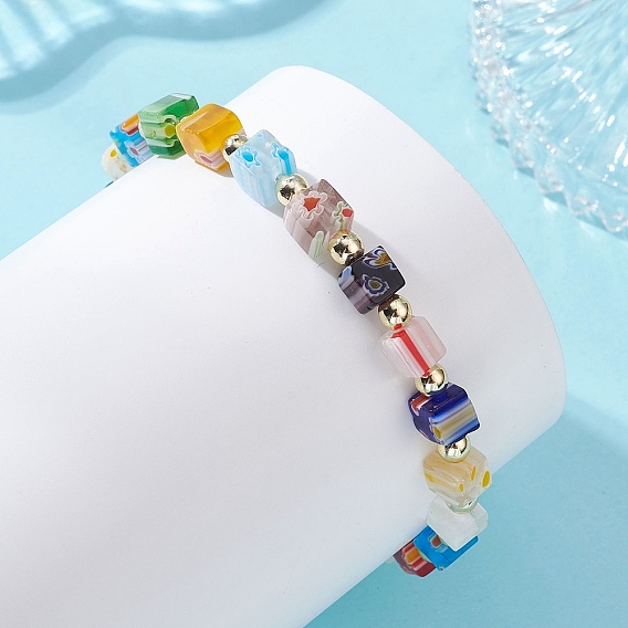 Браслеты ручной работы из стекла миллефиори и немагнитных синтетических гематитовых бусин для женщин., кубические