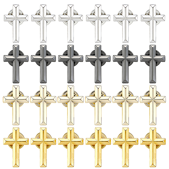 24 piezas 4 colores de broches de solapa de aleación con forma de cruz para mochilas y ropa