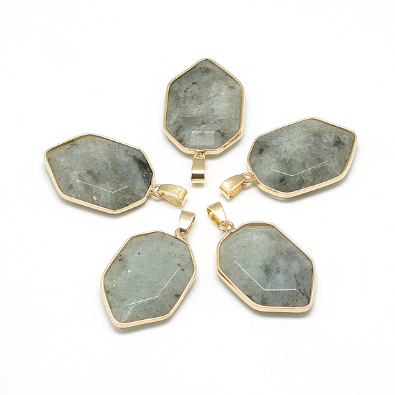 Natural Gemstone Pendants, with Brass Findings, Faceted, Nuggets