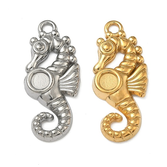 304 Настройки кабошон из нержавеющей стали кулон, ионное покрытие (ip), морской конек