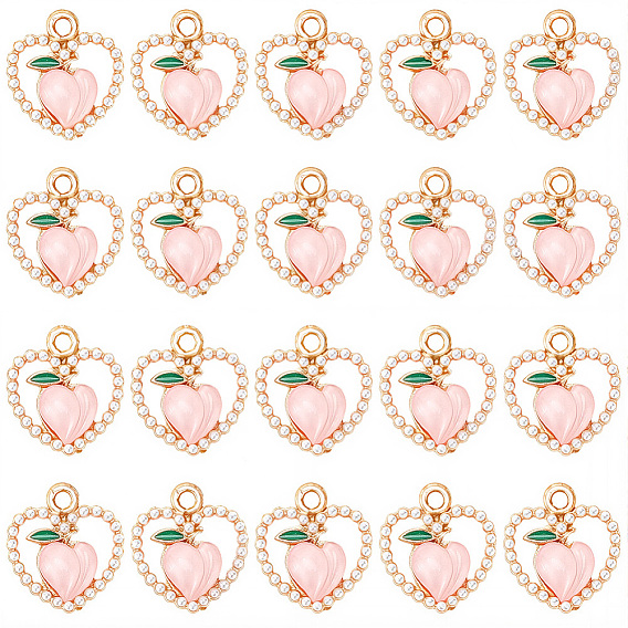 30 подвески из сплава шт., сердце с персиком, с пластиковым жемчугом и смолой