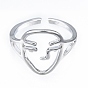 Brass Abstract Face Open Cuff Ring, Hollow Chunky Ring for Women, Nickel Free