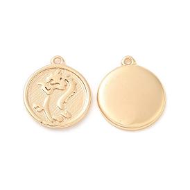 Brass Charms, Flat Round with Dragon Pattern Charm