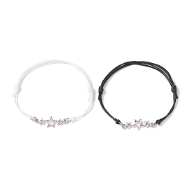 2 pcs 2 ensemble de bracelets à maillons en alliage de zinc triple étoile de couleur, bracelets réglables en cordon de polyester ciré