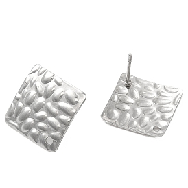 201 Stainless Steel Stud Earrings Finding, with 304 Stainless Steel Pins, Textured Rhombus