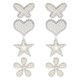 8шт 4 стили аппликации из нетканого материала в виде звезд/цветов/сердец/бабочек, Пластиковые аксессуары для украшений из искусственного жемчуга и стразов