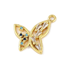 Brass Micro Pave Cubic Zirconia Pendants, with Glass, Butterfly