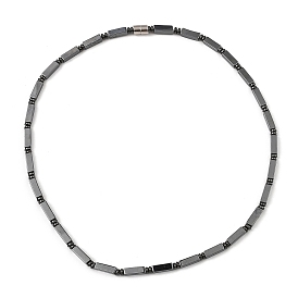 Rectangle Synthetic Non-Magnetic Hematite Beaded Necklaces for Women Men, with Alloy Magnetic Clasp