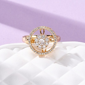 Вращающиеся кольца для пальцев с микропаве из кубического циркония из латуни, круглые, вращающиеся кольца для медитации, успокаивающей беспокойство