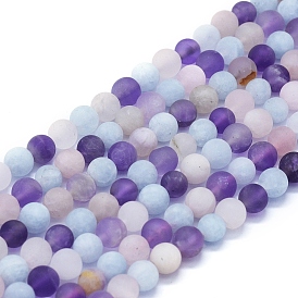 Natural Rose Quartz & Amethyst & Aquamarine Beads Strands, Frosted, Round