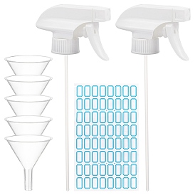 DIY Spray Nozzle Bottle Finding Kits, include Adjustable Plastic Spray Nozzle & Tube & Funnel Hopper, Waterproof Adhesive Sticker Labels