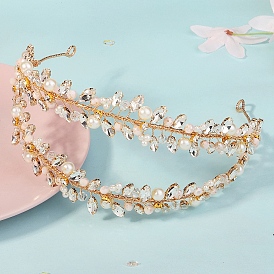 Alloy Rhinestone Hair Bands, Hair Accessories for Woman Girls, Imitation Pearl Beads, Crown